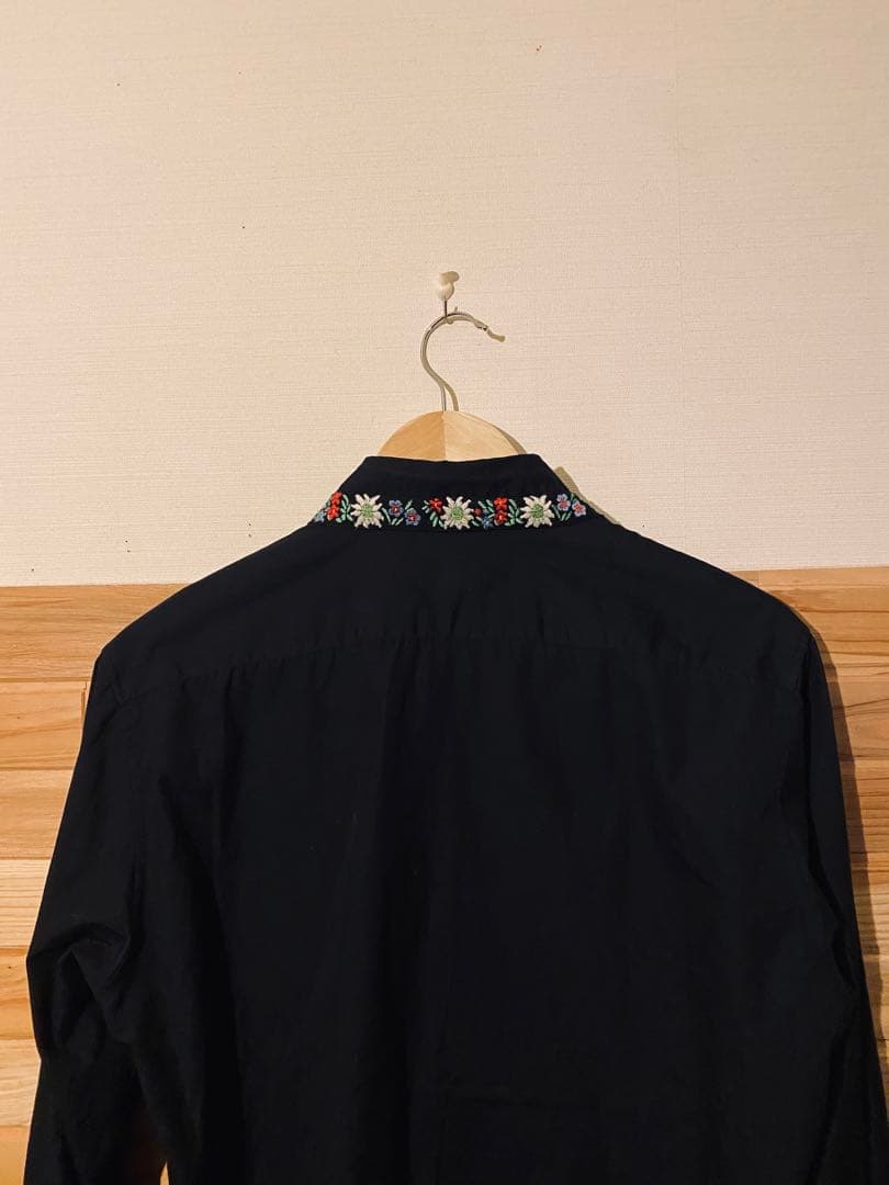 Yohji Yamamoto pour homme 刺繍リボン付き黒長袖シャツ