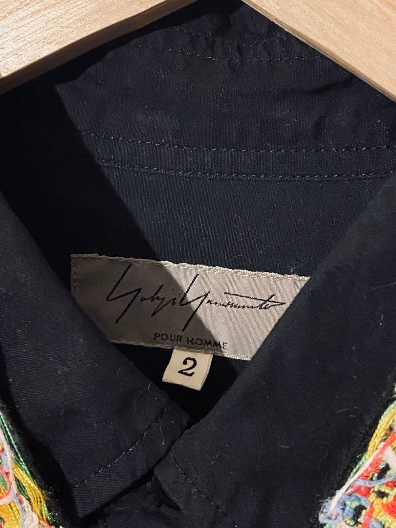Yohji Yamamoto pour homme 刺繍リボン付き黒長袖シャツ