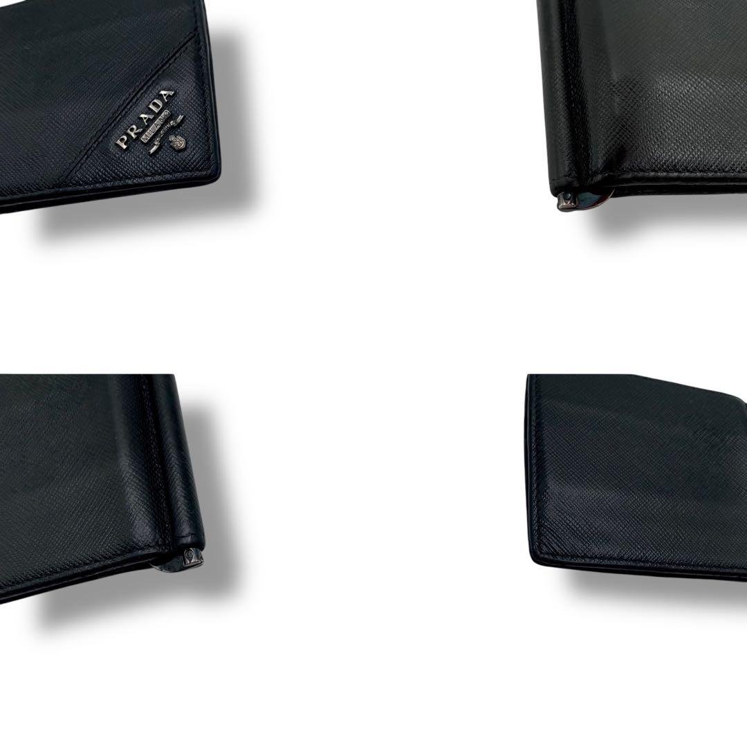 大人気✨プラダ マネークリップ サフィアーノレザー 二つ折り財布 ブラック 黒