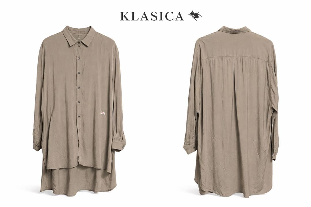 KLASICA レーヨンシャツ ロング丈 ベージュ　ゆったり