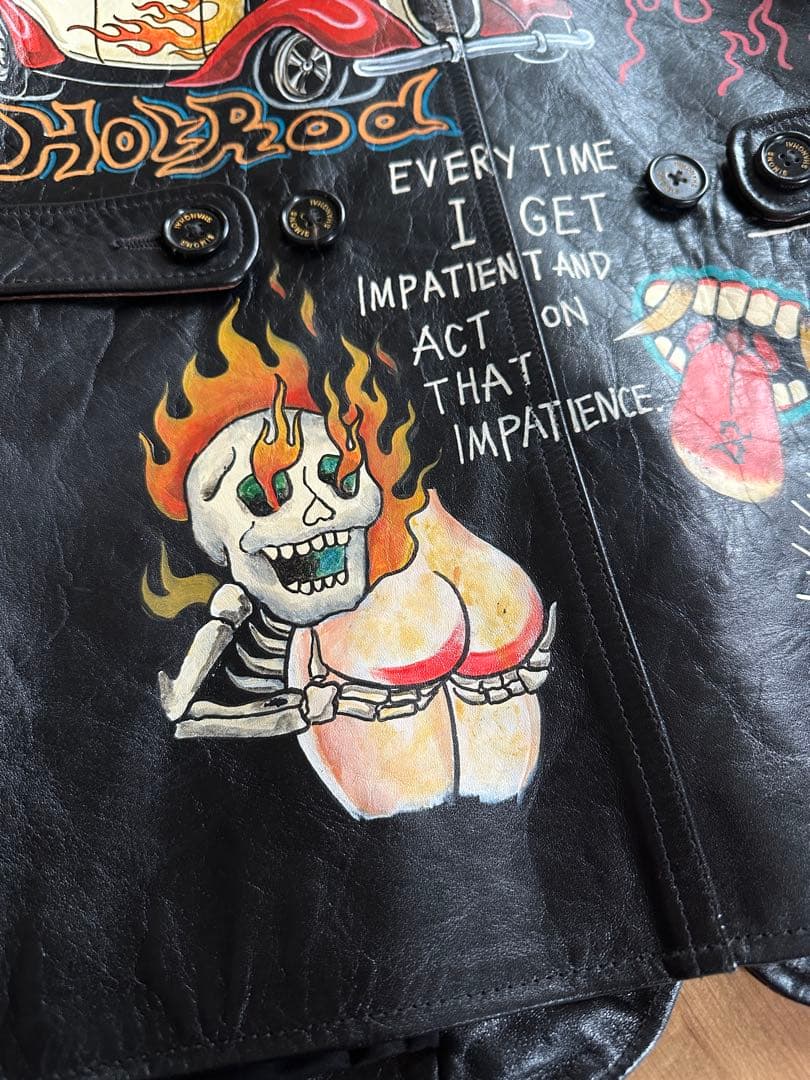 simons Shanghai 手描き茶芯ホースハイドライダースジャケット