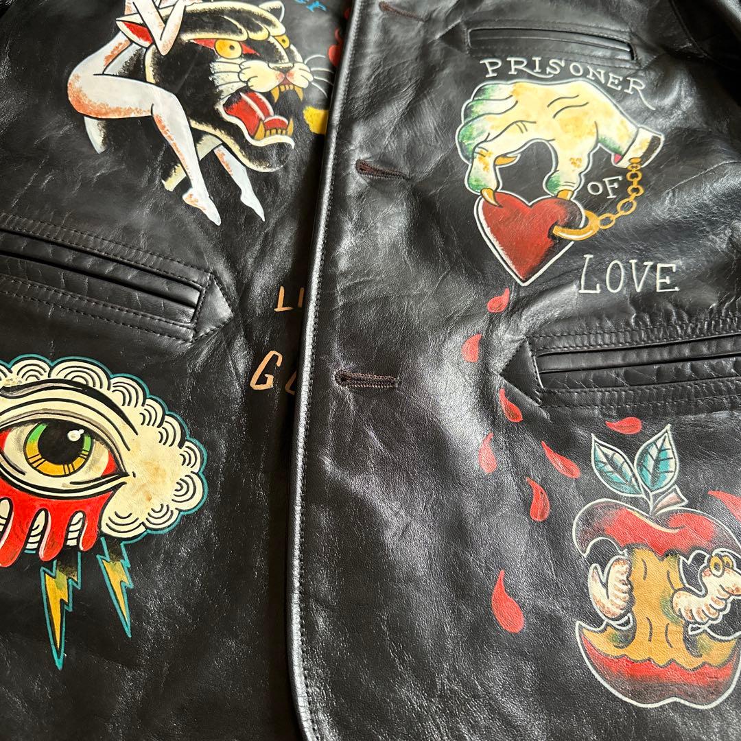 simons Shanghai 手描き茶芯ホースハイドライダースジャケット