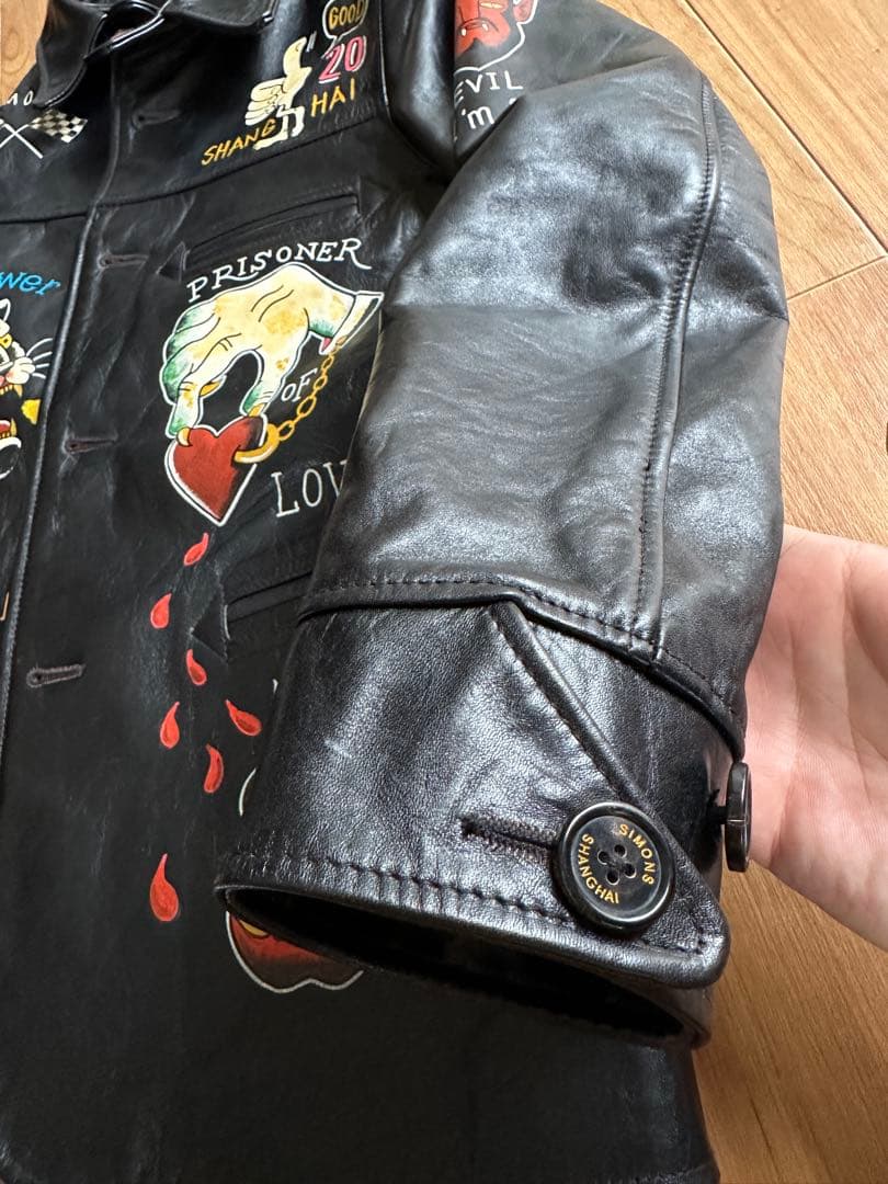 simons Shanghai 手描き茶芯ホースハイドライダースジャケット