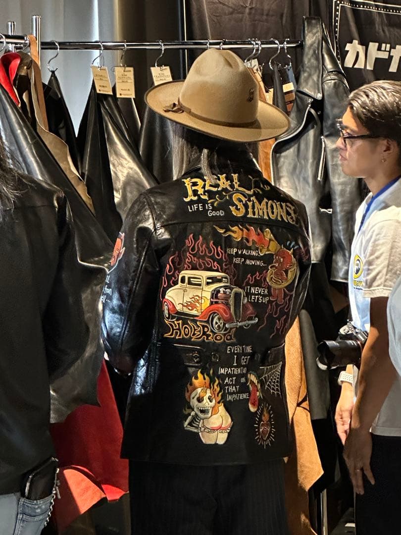 simons Shanghai 手描き茶芯ホースハイドライダースジャケット