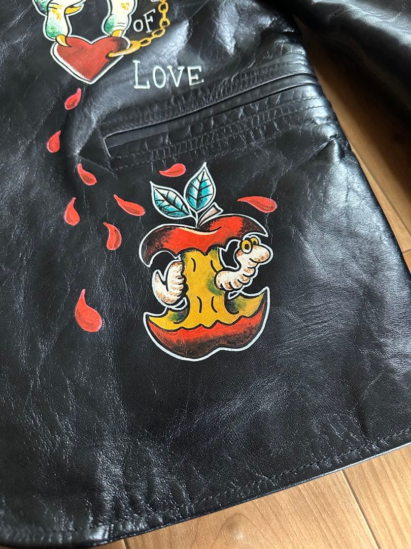 simons Shanghai 手描き茶芯ホースハイドライダースジャケット