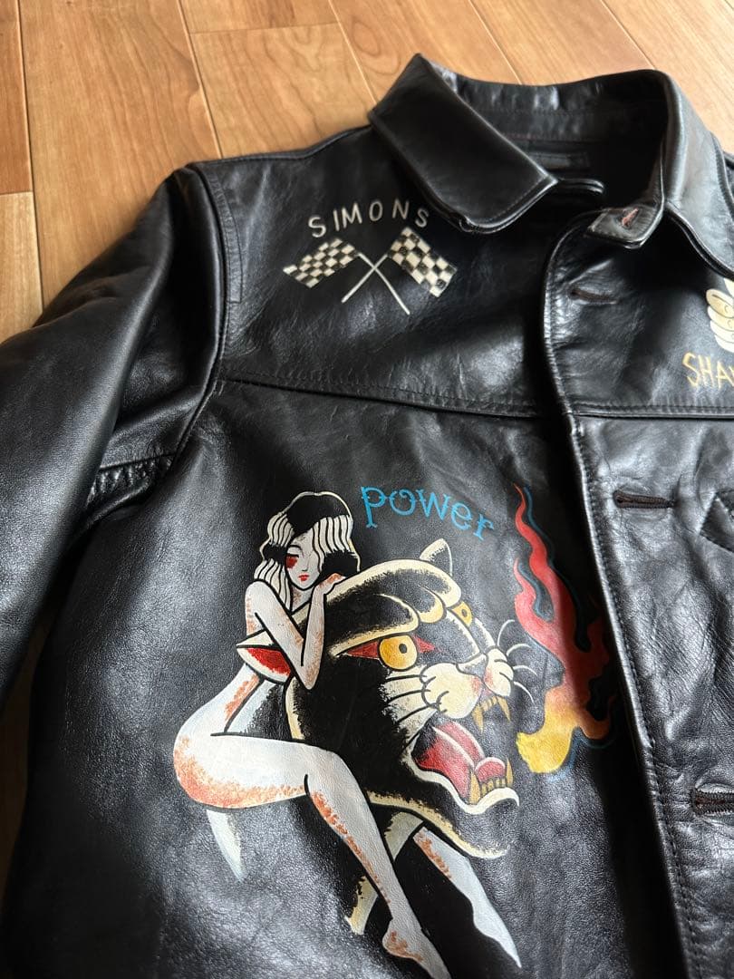 simons Shanghai 手描き茶芯ホースハイドライダースジャケット