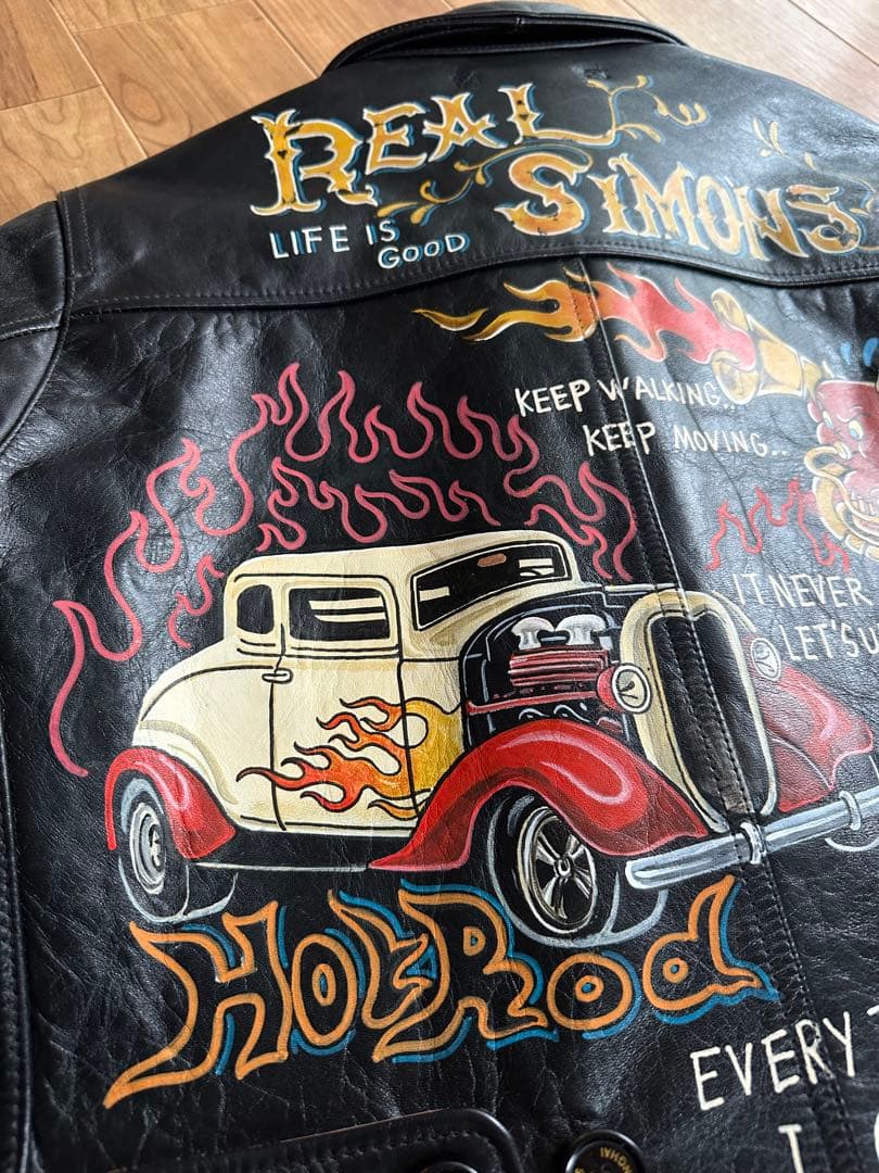 simons Shanghai 手描き茶芯ホースハイドライダースジャケット