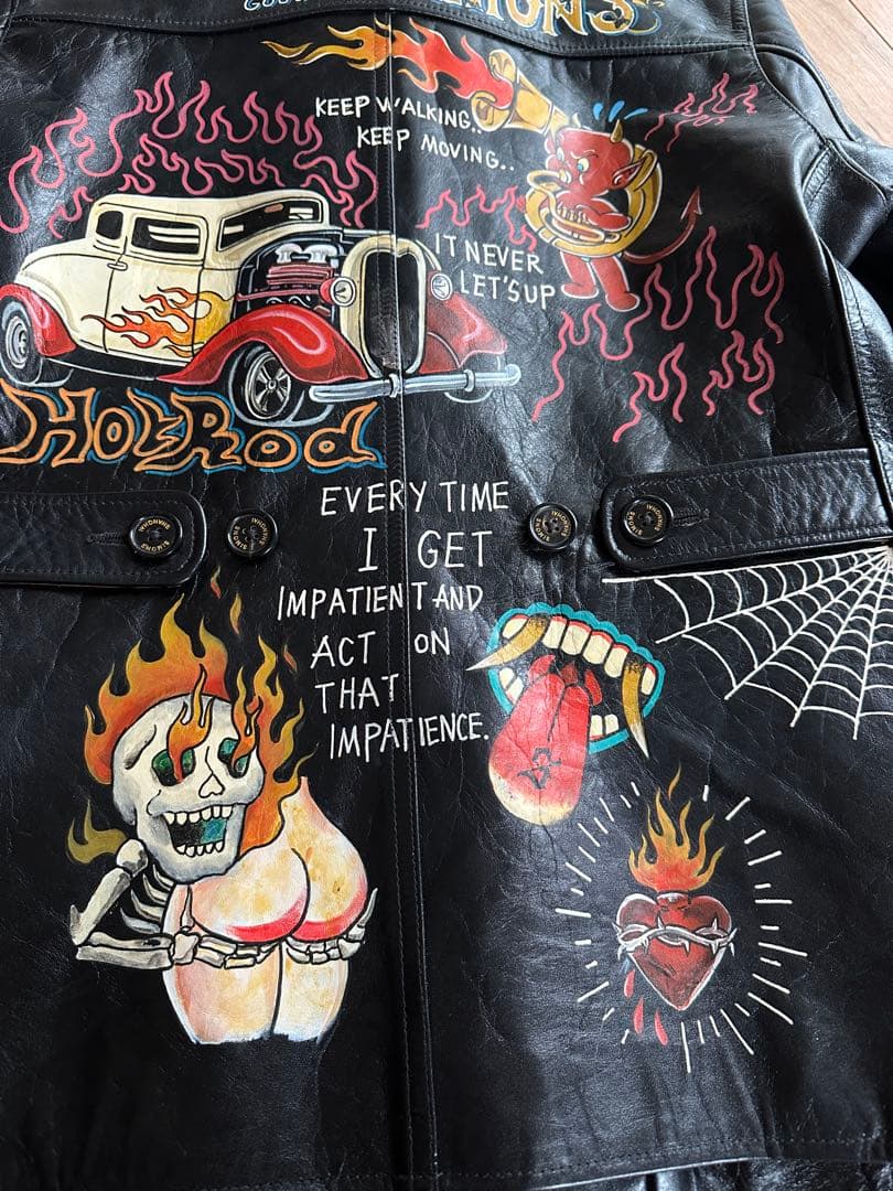 simons Shanghai 手描き茶芯ホースハイドライダースジャケット