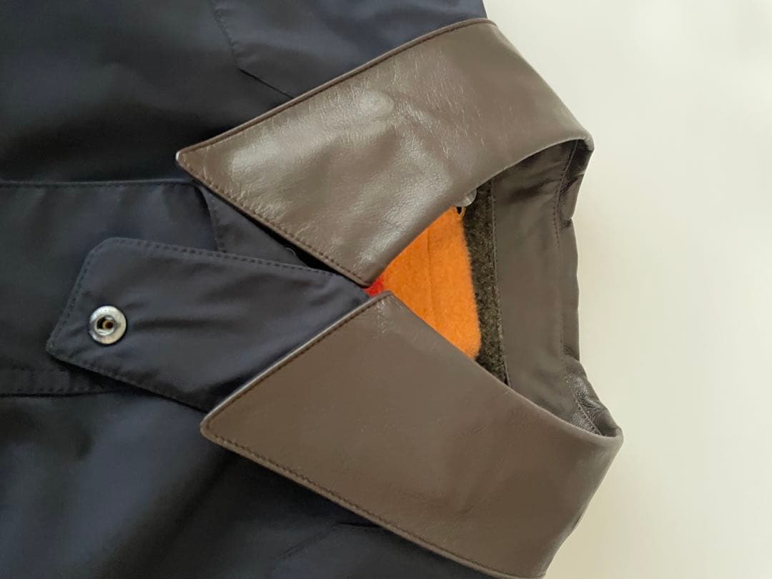 ポールスチュアート　ネイビー ナイロン ジャケット 羊革襟ウールインナー付き　L