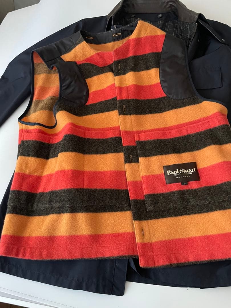 ポールスチュアート　ネイビー ナイロン ジャケット 羊革襟ウールインナー付き　L