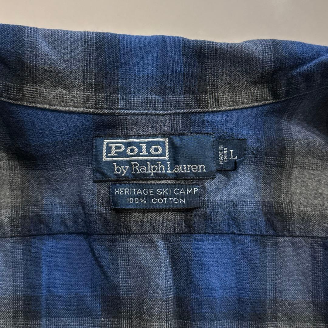 90's ラルフローレン オンブレシャツ \"SKI CAMP\" LARGE
