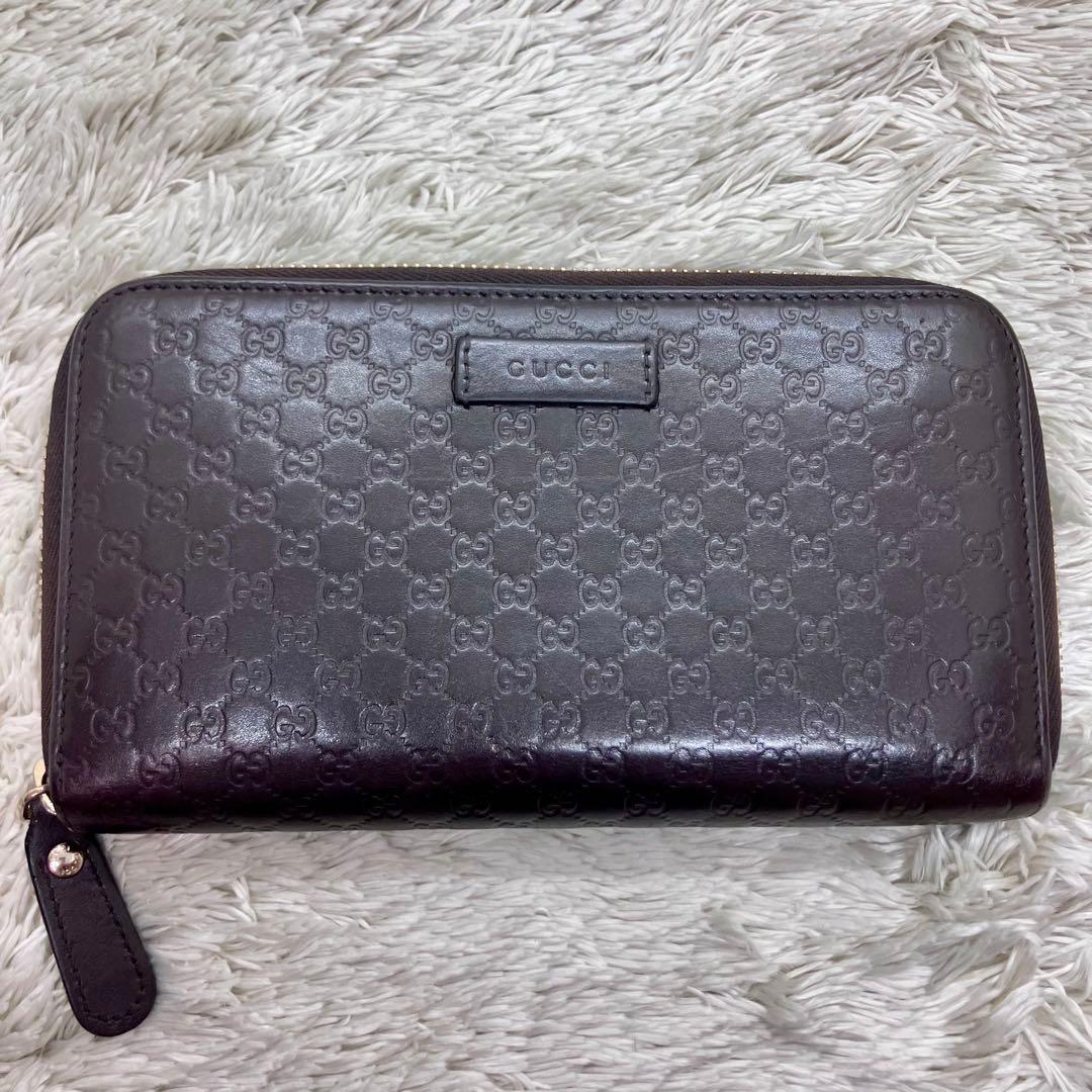 美品✨GUCCI マイクロシマ プレートロゴ GG ラウンドジップ