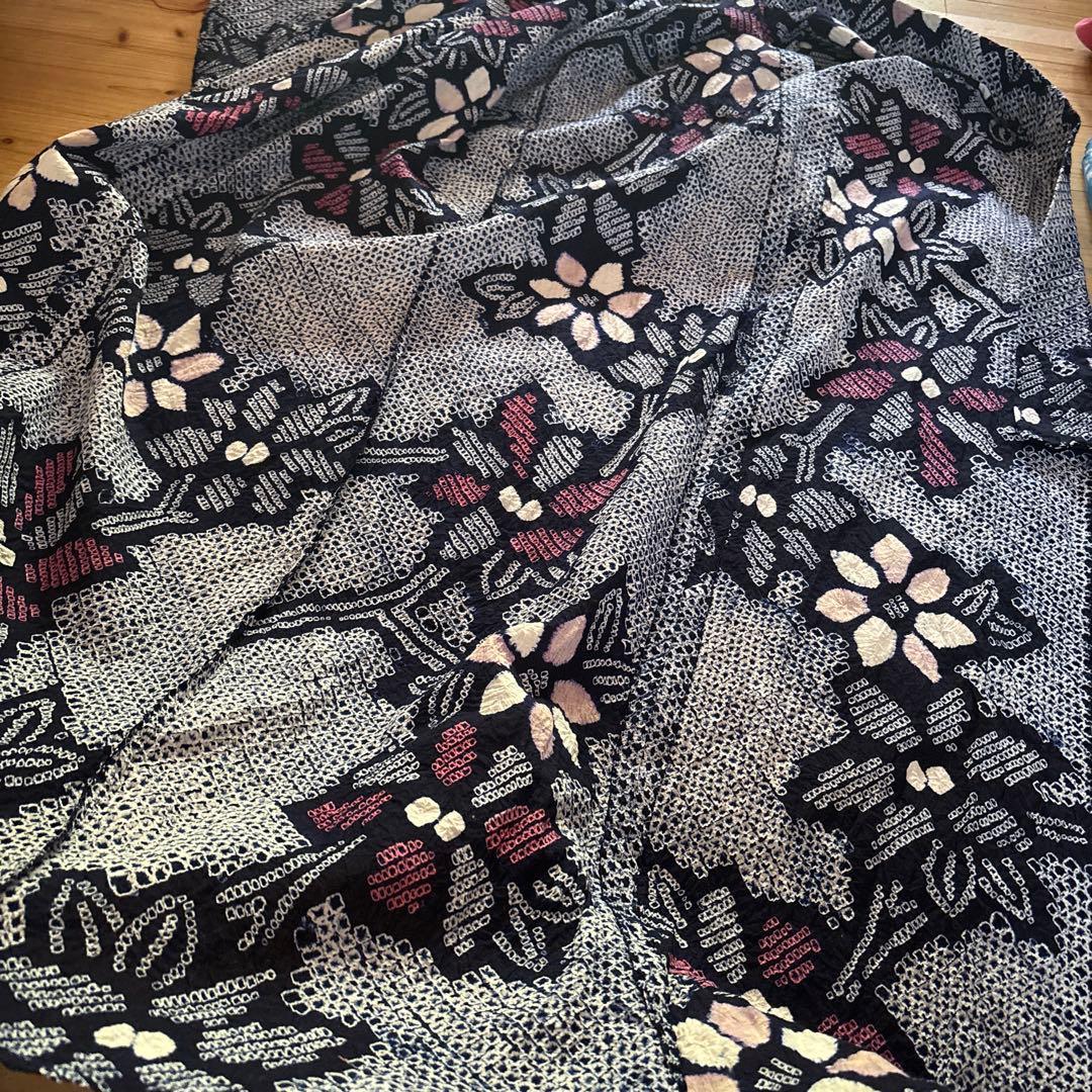 【SALE】有松鳴海絞り浴衣 花繋ぎ 手縫い 身丈153.5 藍染 絞り 浴衣