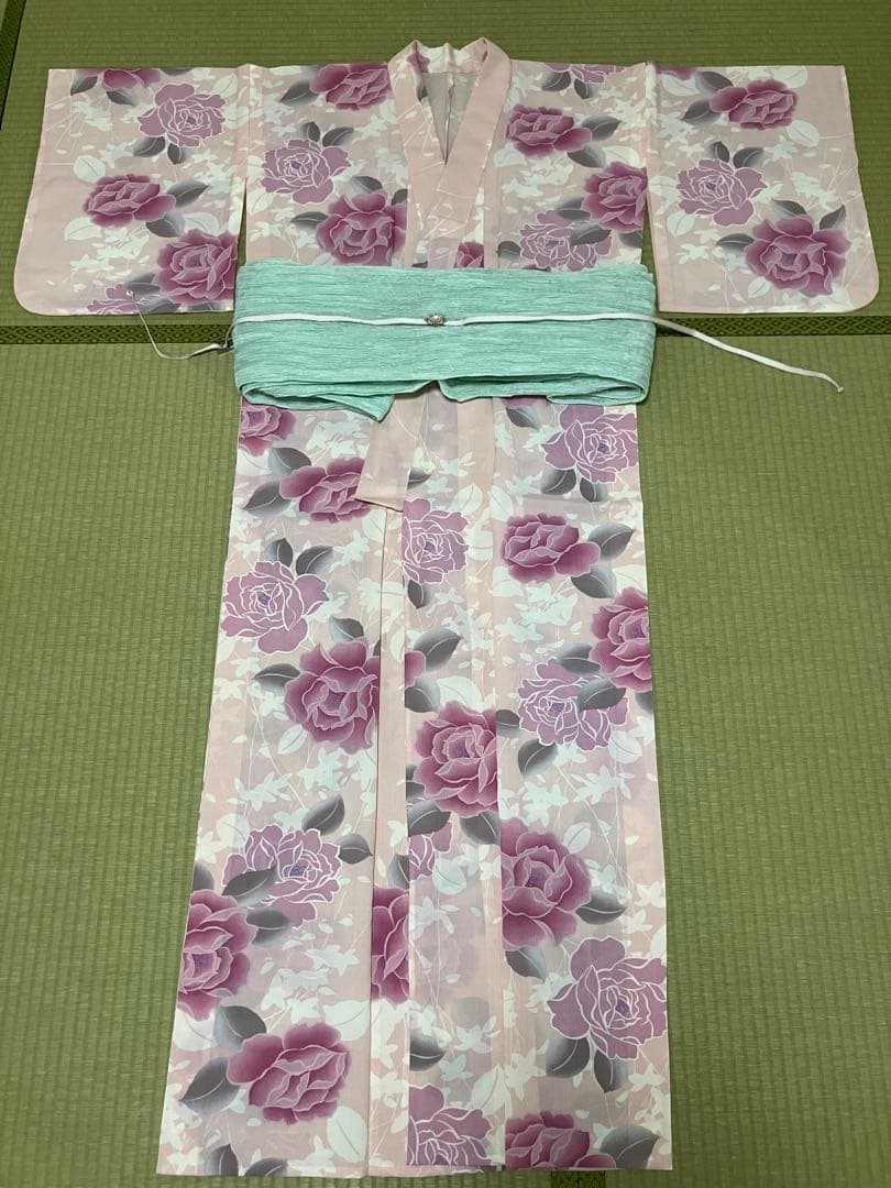 撫松庵　セオα 浴衣　薔薇 ピンク グレー セオアルファ ポリエステル