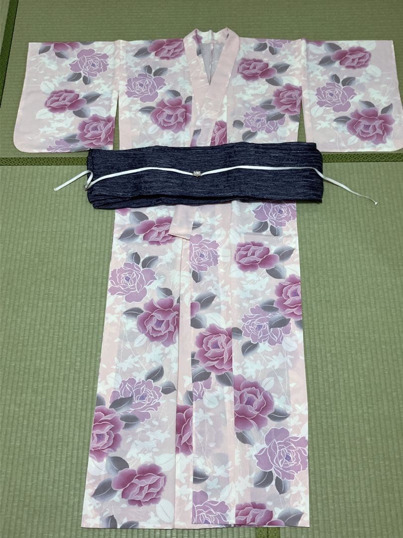 撫松庵　セオα 浴衣　薔薇 ピンク グレー セオアルファ ポリエステル