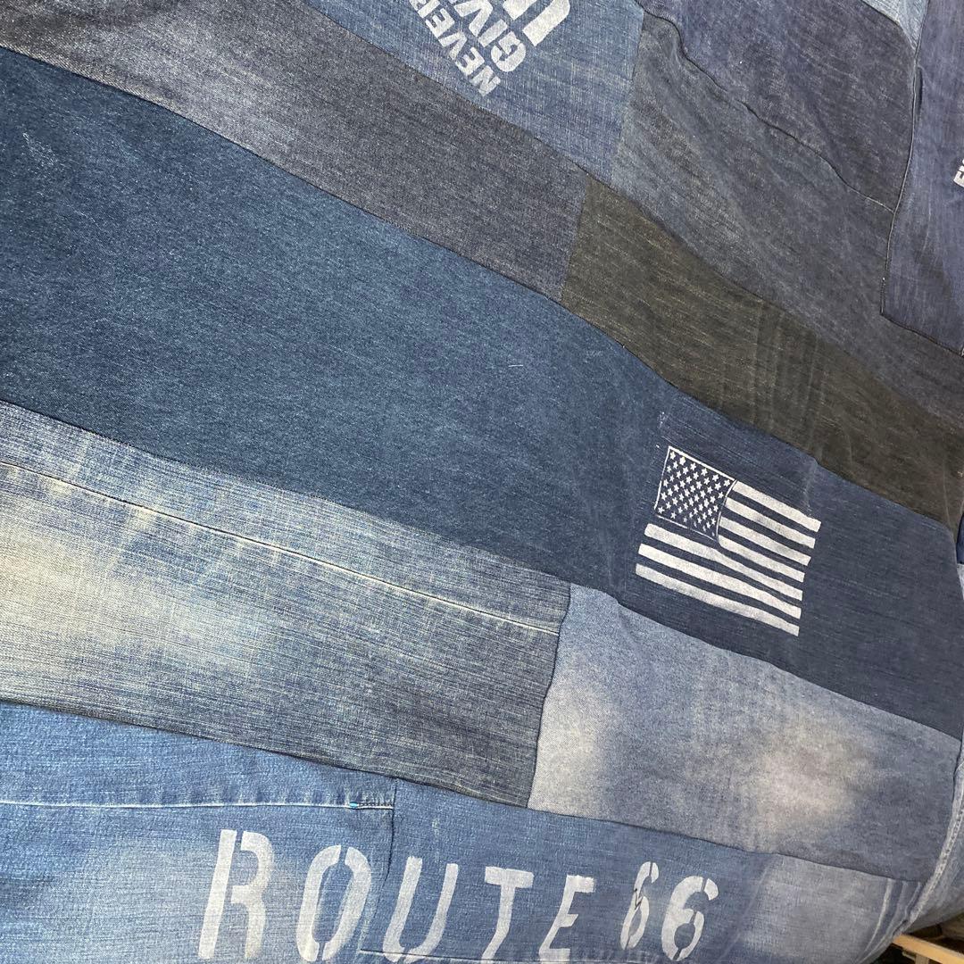 リメイクデニム マルチカバー　ハンドメイドざっくりベットカバーダメージ