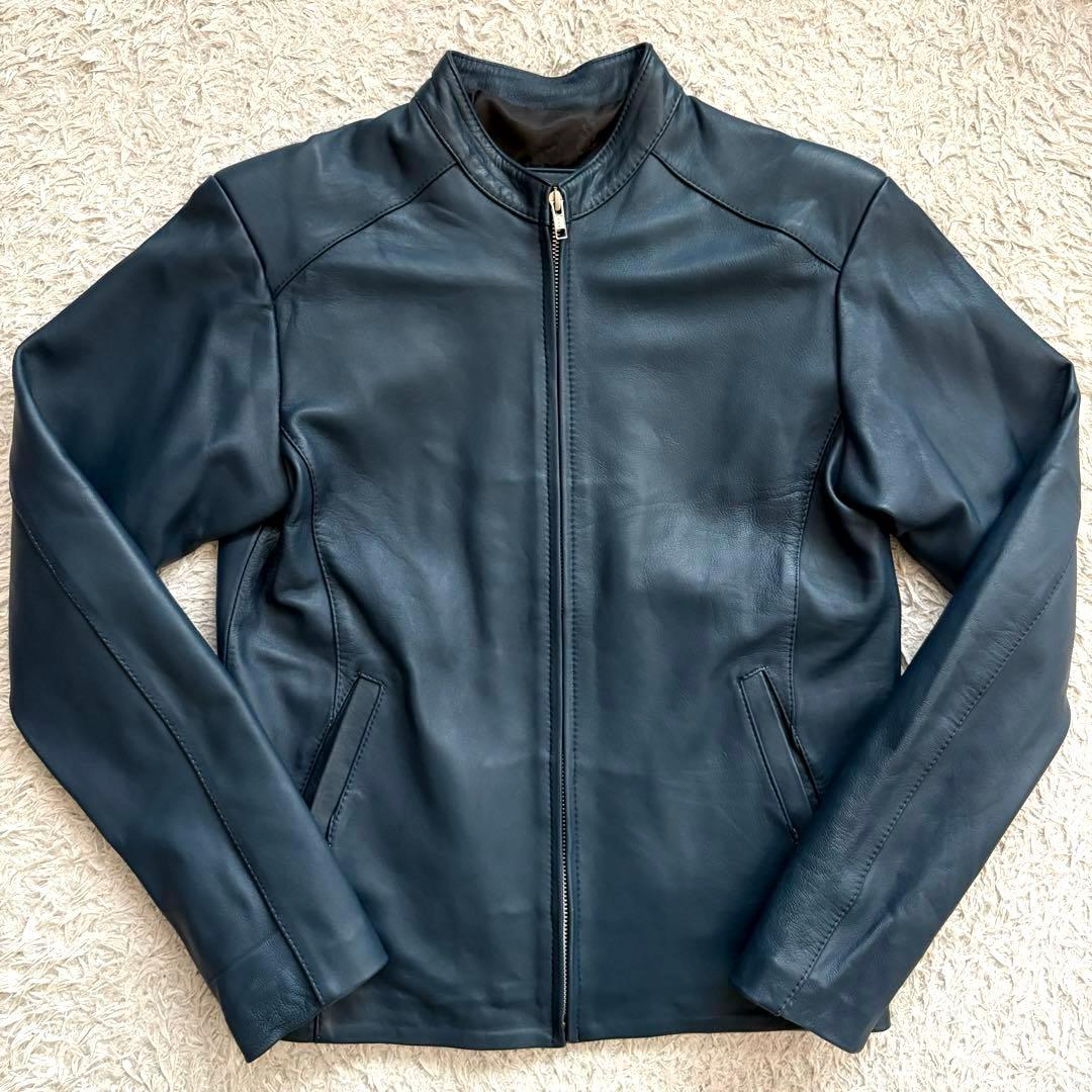 ★本革★ D'RUMI シングル ライダース ジップアップ メキシコ製 ネイビー