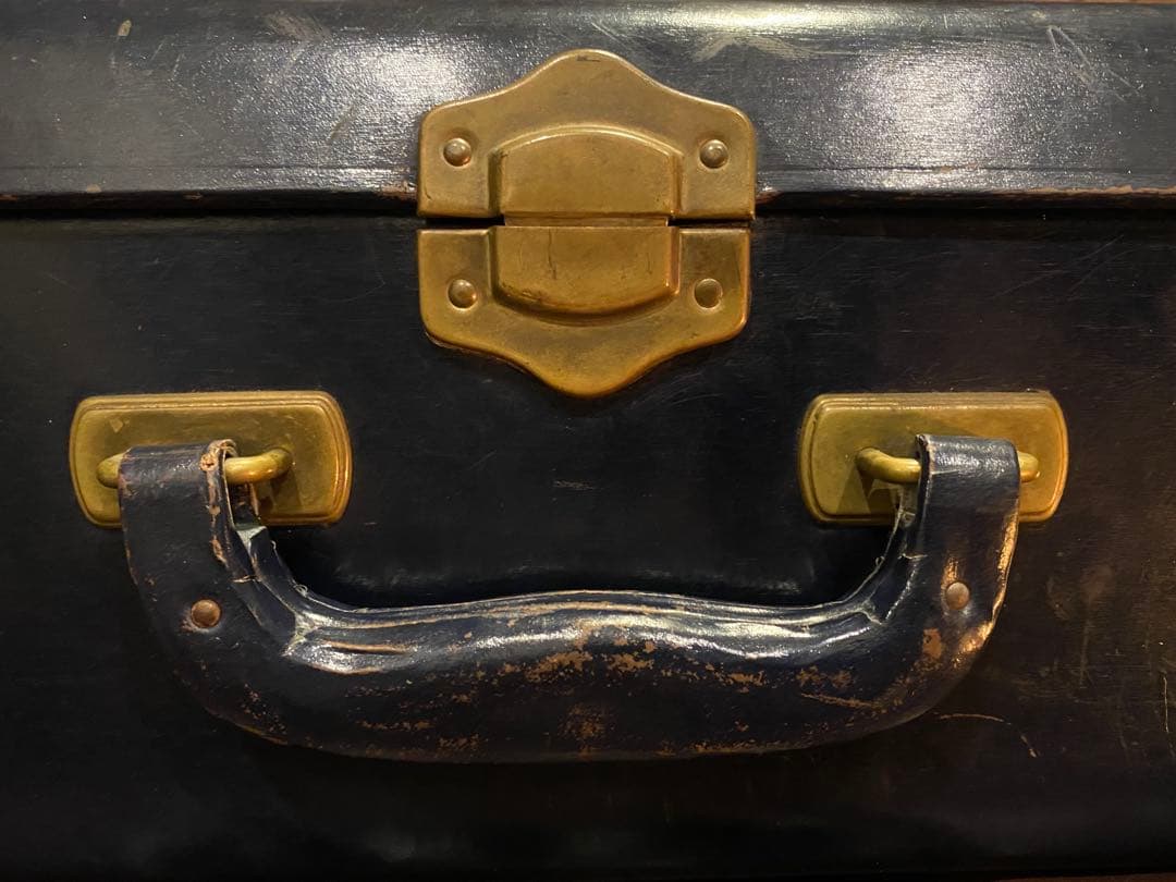 アンティーク　ヴィンテージ　トランク　ネイビー　ゴールド　ブルー