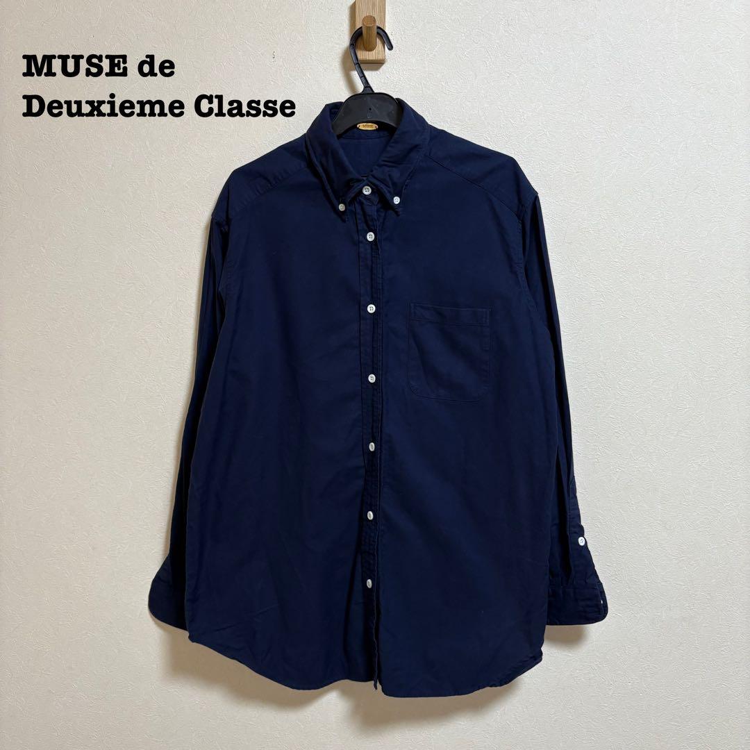 MUSE OXFORD BD長袖シャツ ネイビー ボタンダウン オックスフォード