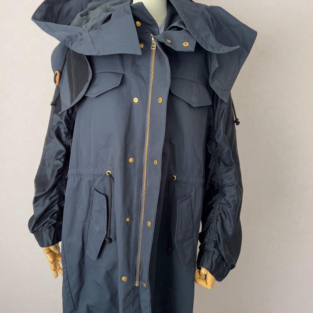 MUVEIL 花刺繍 モッズコート 金ボタン パンジー 蜂 ビジュー フード取外