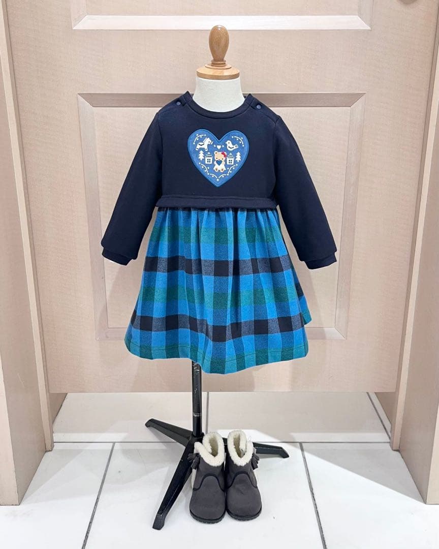 familiar ファミリア　ワンピース 95cm ネイビー チェック