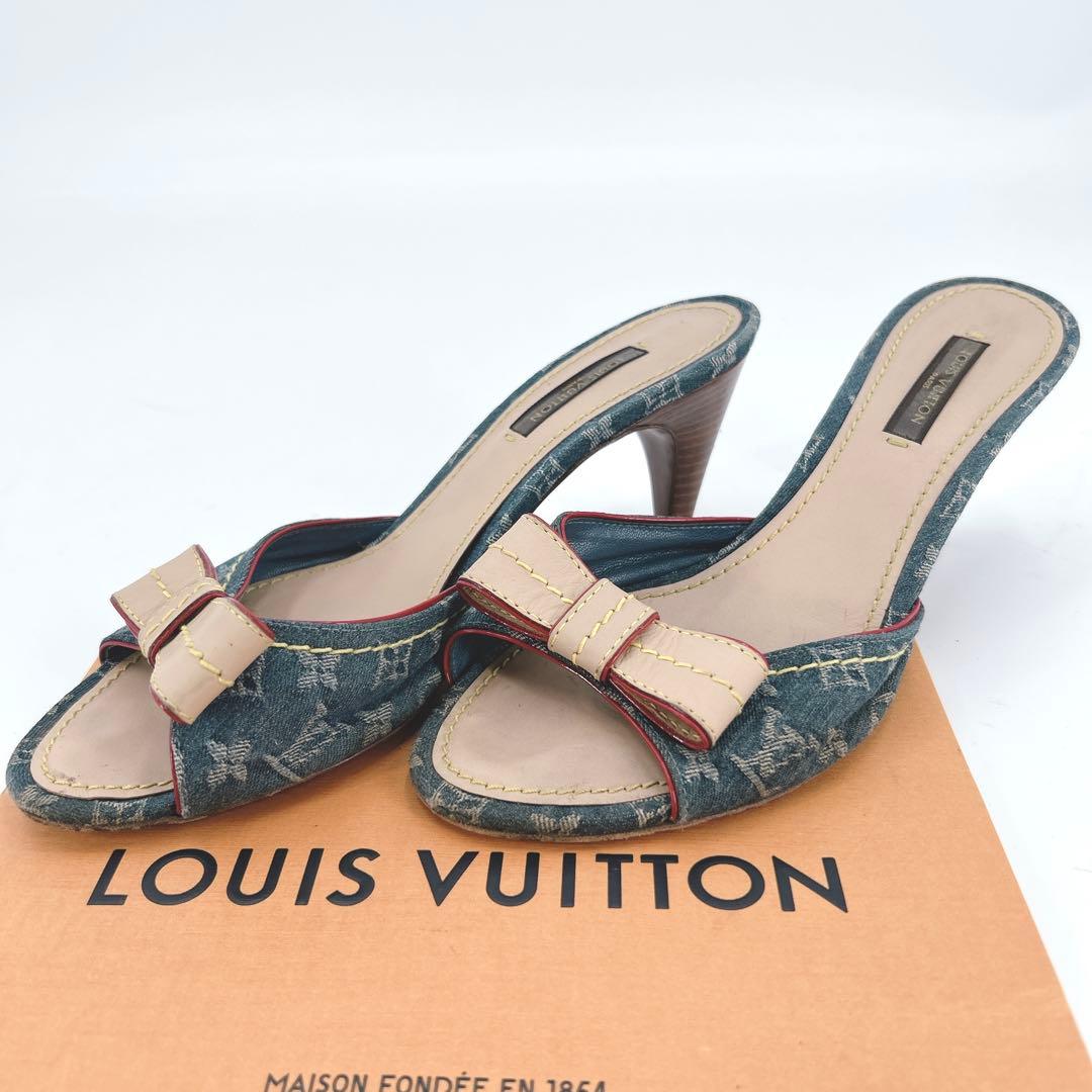 【鑑定済】ルイヴィトン モノグラム デニム サンダル ミュール 23.5cm