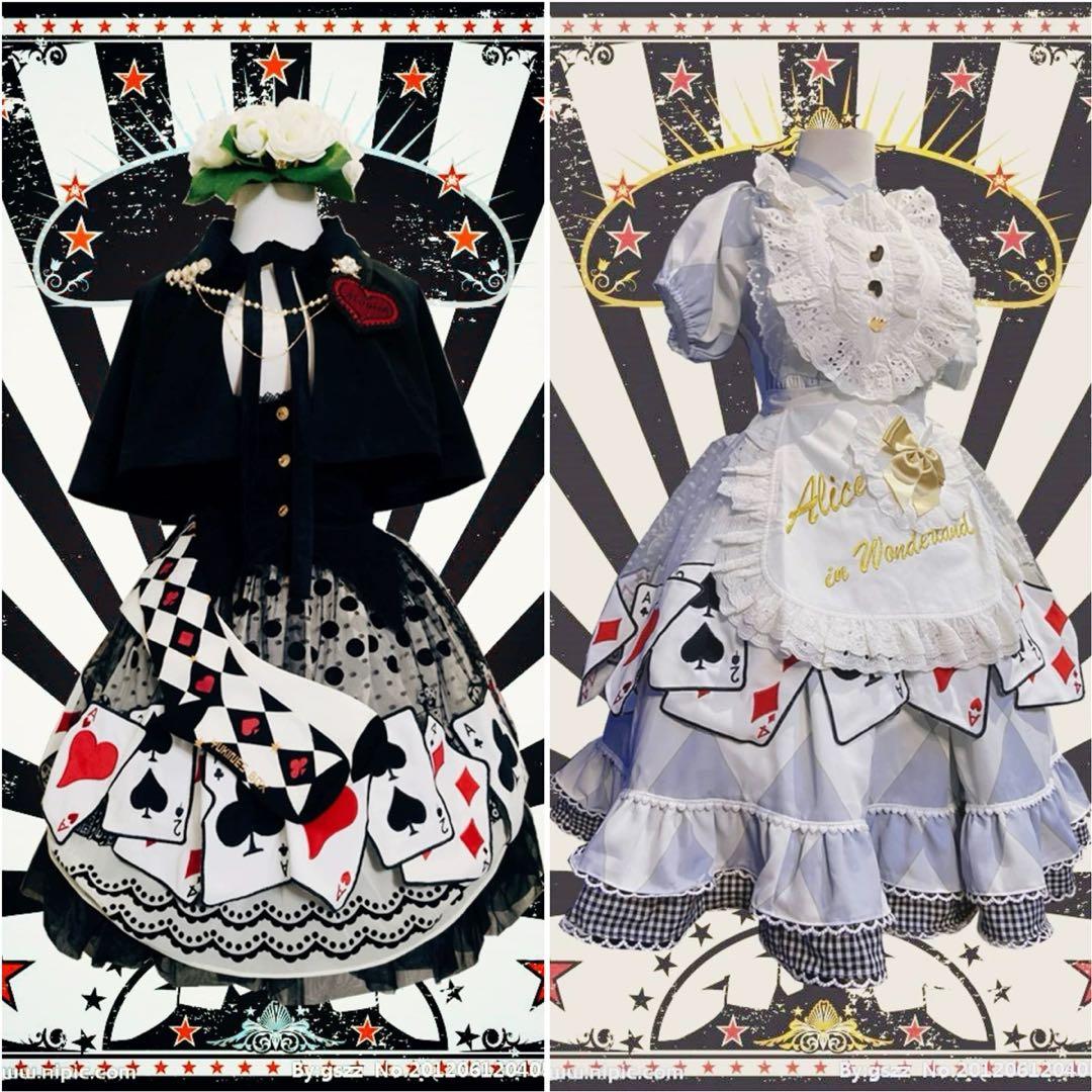 新品 ロリータ アリス風 トランプ柄エプロン 黒