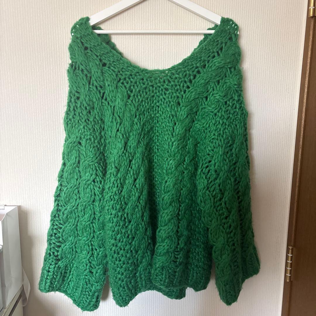efu HAND CABLE KNIT グリーン　ニット　エフ