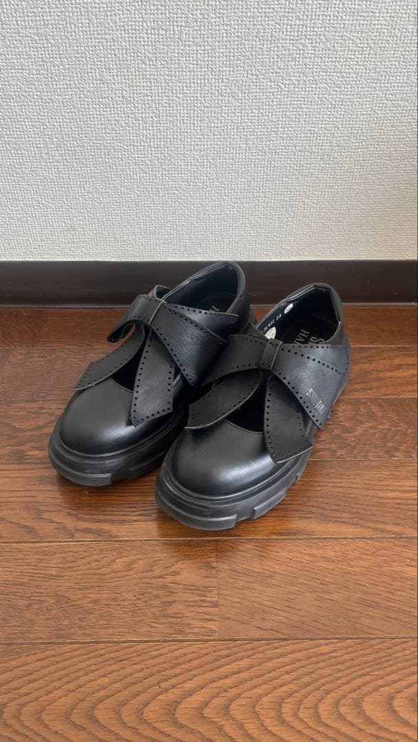 SIIILON×HARUTA ブラックリボン付き厚底シューズ