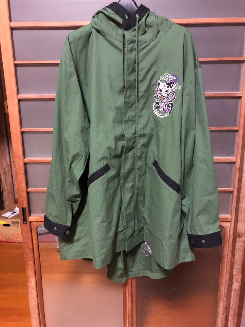 SUMINEKO　墨猫　流儀圧搾　オリーブ　お猫様総刺繍モッズコート 今季新品