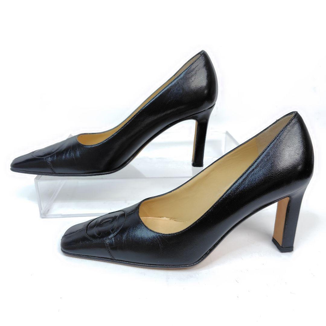 ★美品★シャネル パンプス 36C ココマーク エンボス スクエア レザー