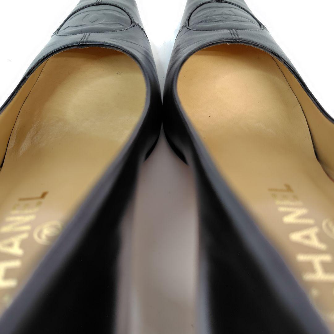 ★美品★シャネル パンプス 36C ココマーク エンボス スクエア レザー