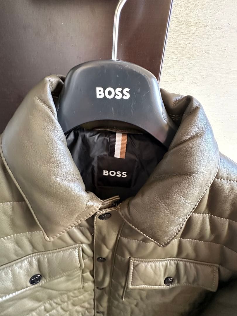 ★S★BOSSヒューゴボス★カーキレザージャケット★50