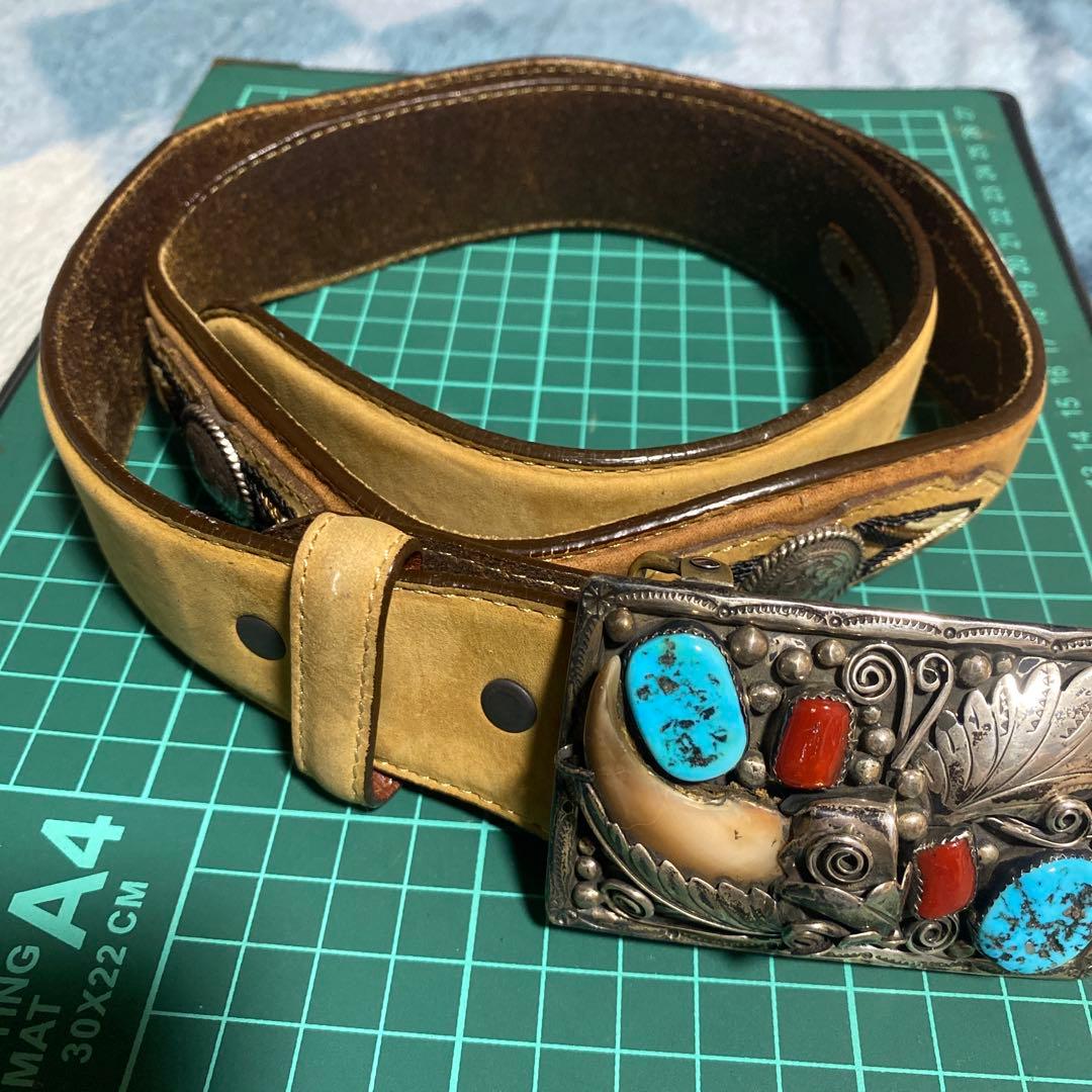 casaベルト　ナバホ　ターコイズ　ベアクロー925インディアンジュエリー