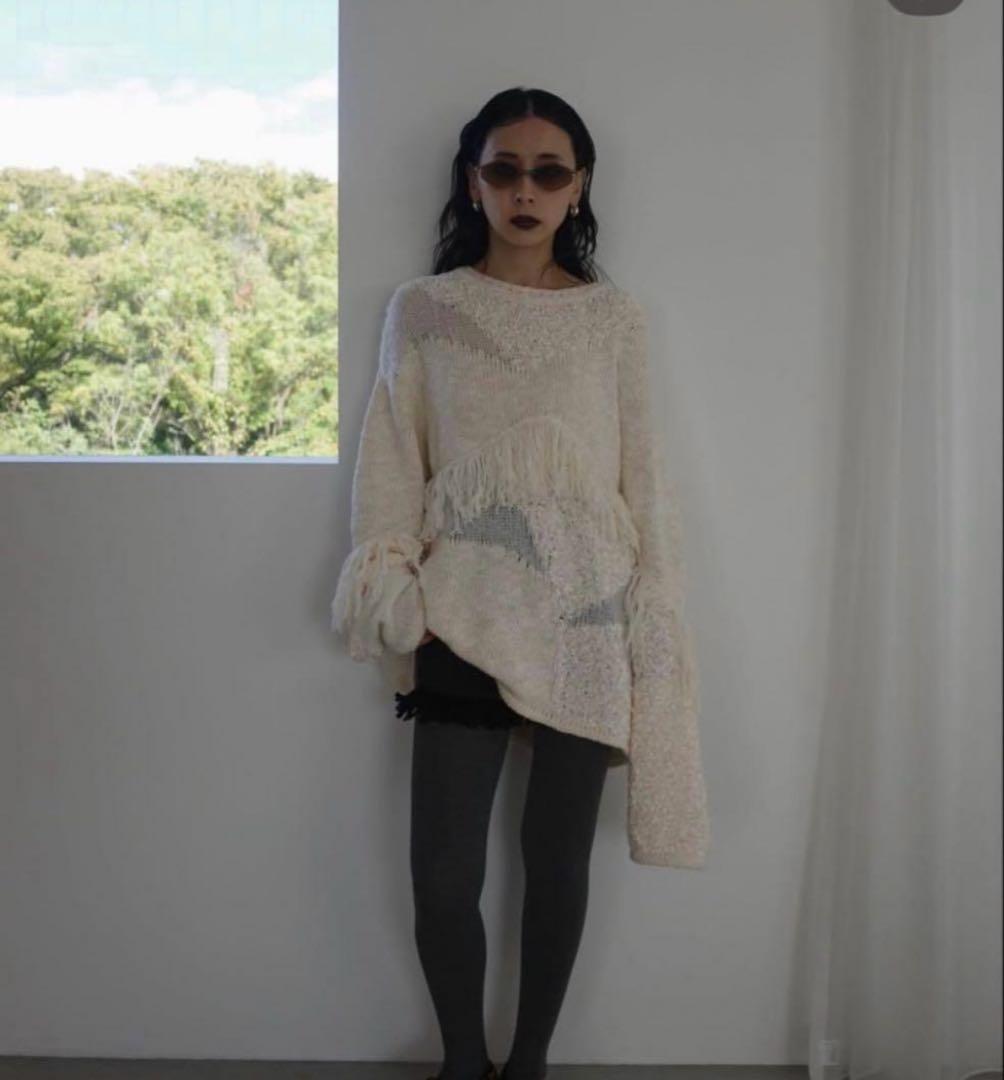 トップス DOCKING PATTERN FRINGE KNIT Ameri