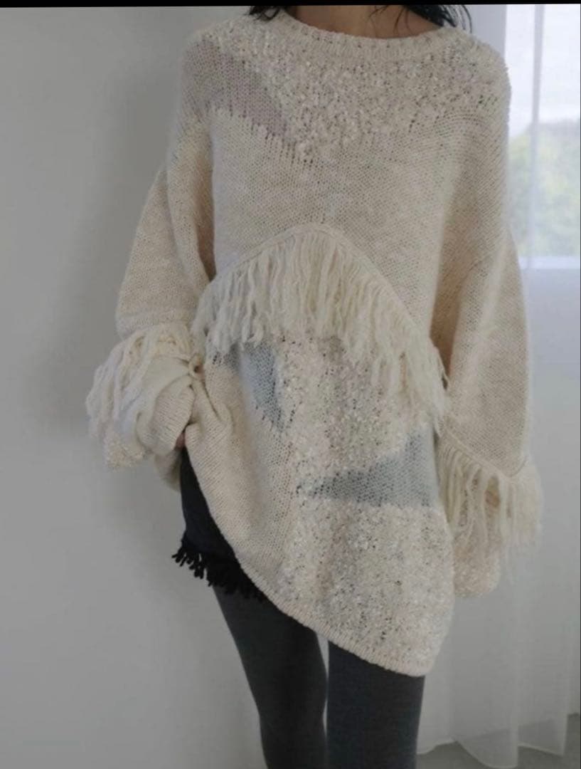 トップス DOCKING PATTERN FRINGE KNIT Ameri