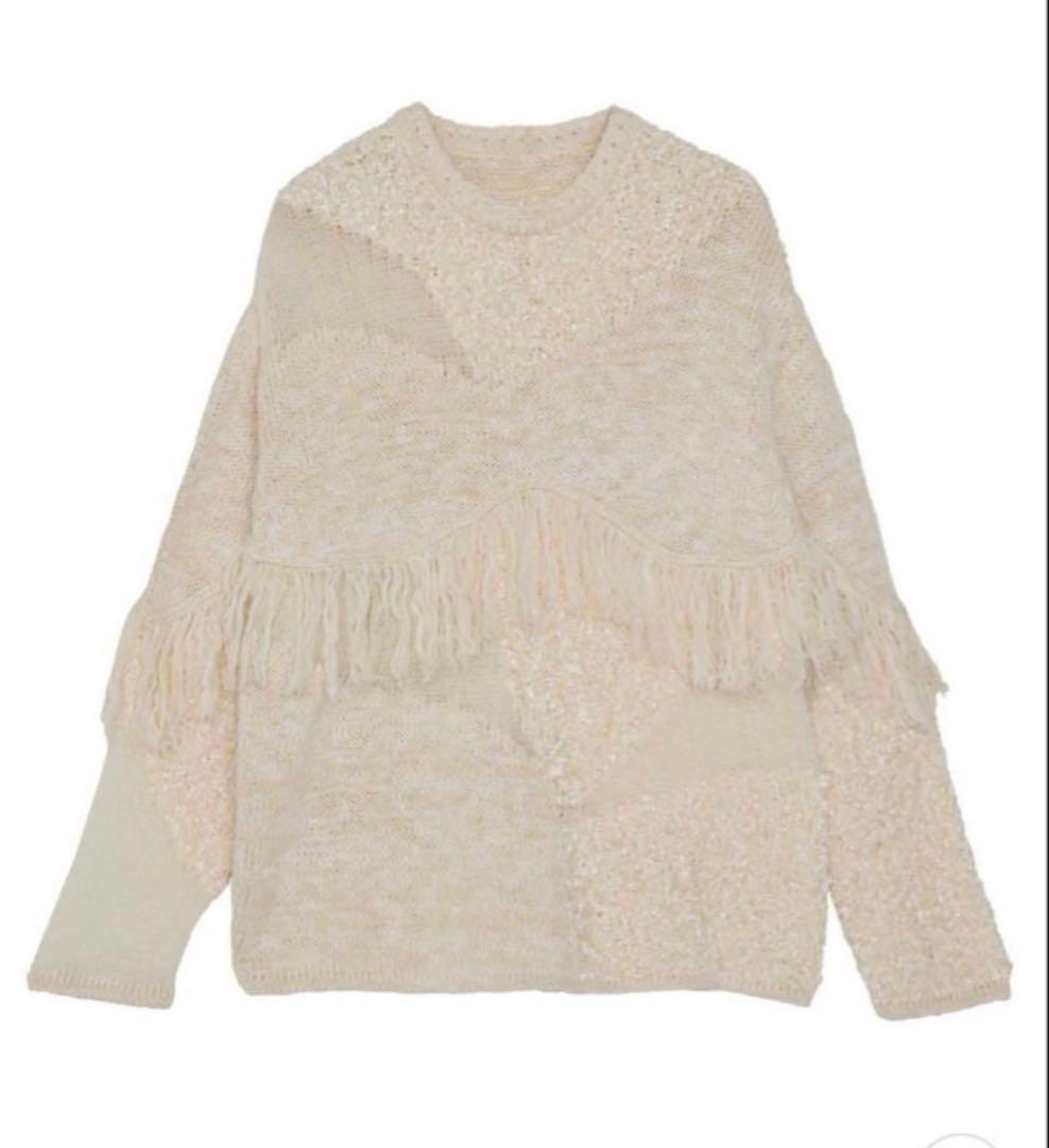 トップス DOCKING PATTERN FRINGE KNIT Ameri