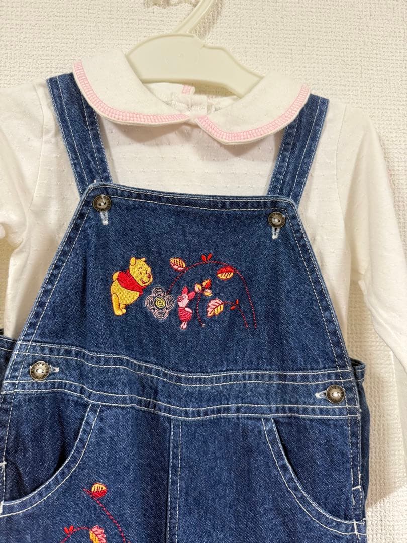 プーさん　ベビーロンパース　オーバーオール　ヴィンテージ　古着　24M