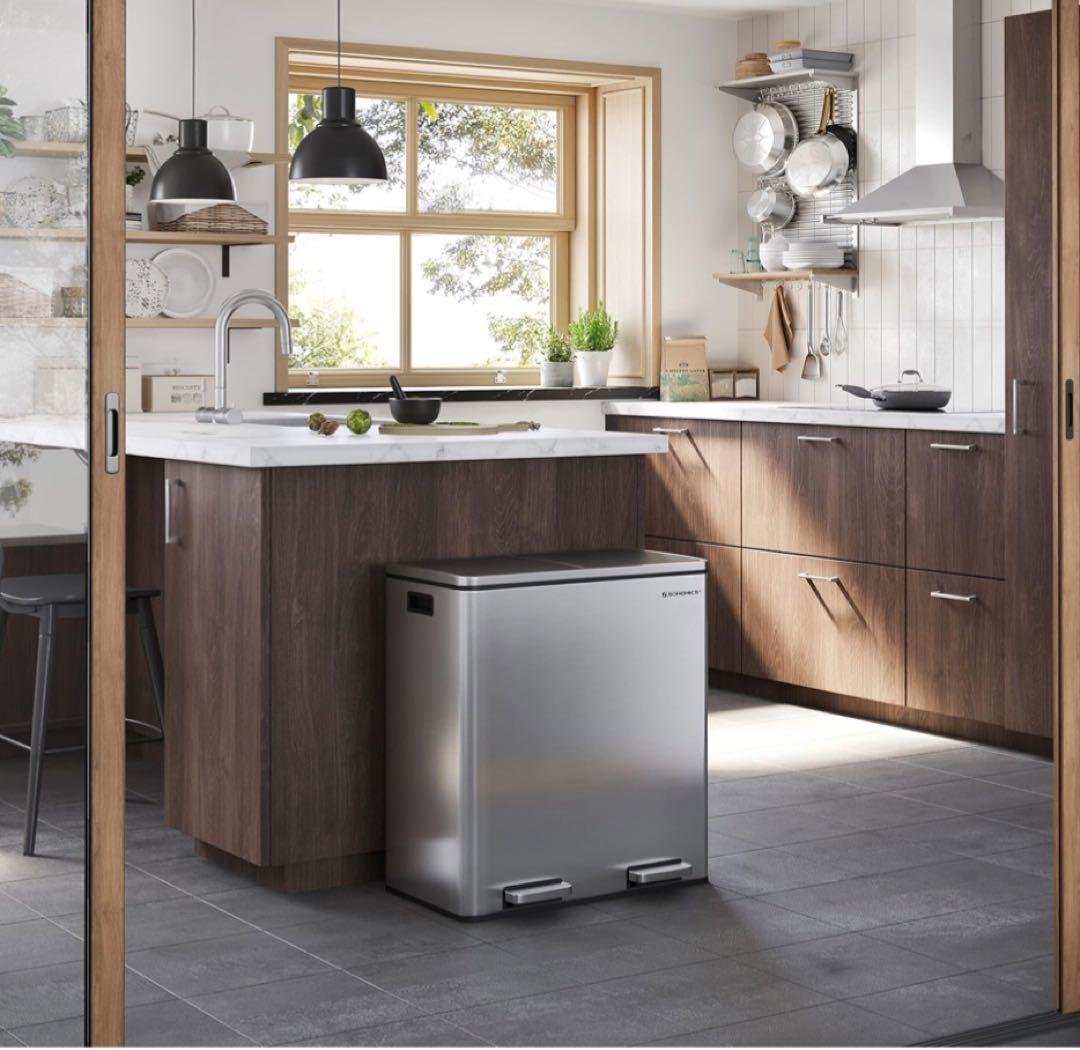 ゴミ箱 ダストボックス 2分別ペダル式 2x30L ステンレス 密閉 音無し