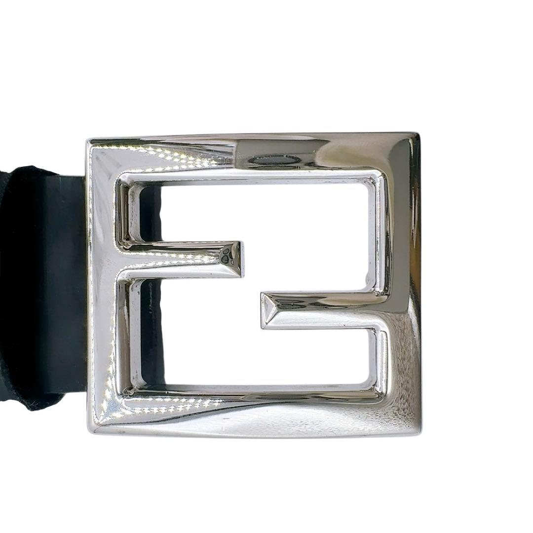 【良品】フェンディ ベルト レザー ブラック×シルバー FF ロゴ 革 ズッカ