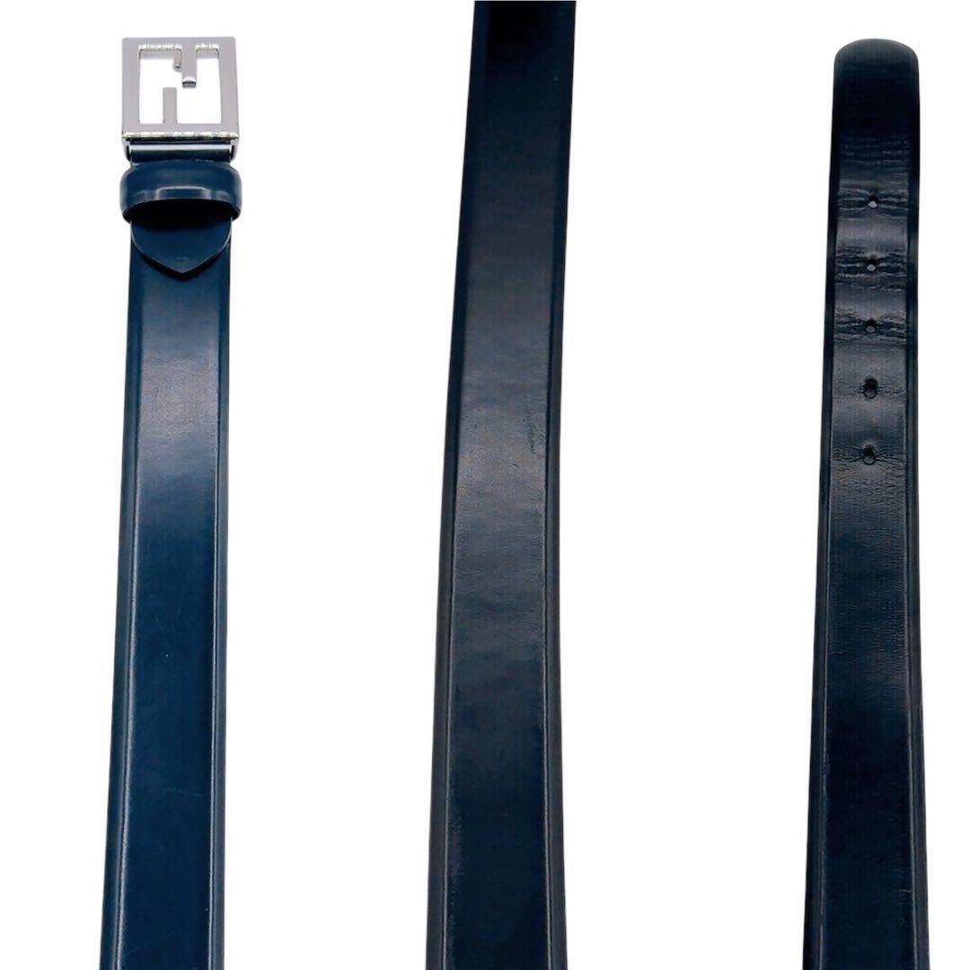 【良品】フェンディ ベルト レザー ブラック×シルバー FF ロゴ 革 ズッカ