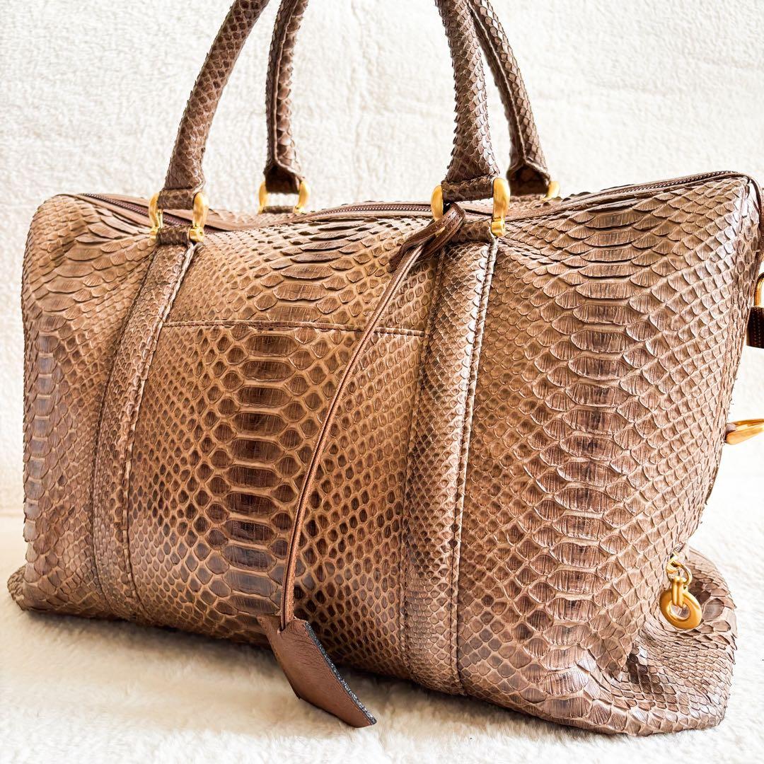 HIGH-CLASS ハイクラス ボストンバック パイソン 蛇革 ブラウン