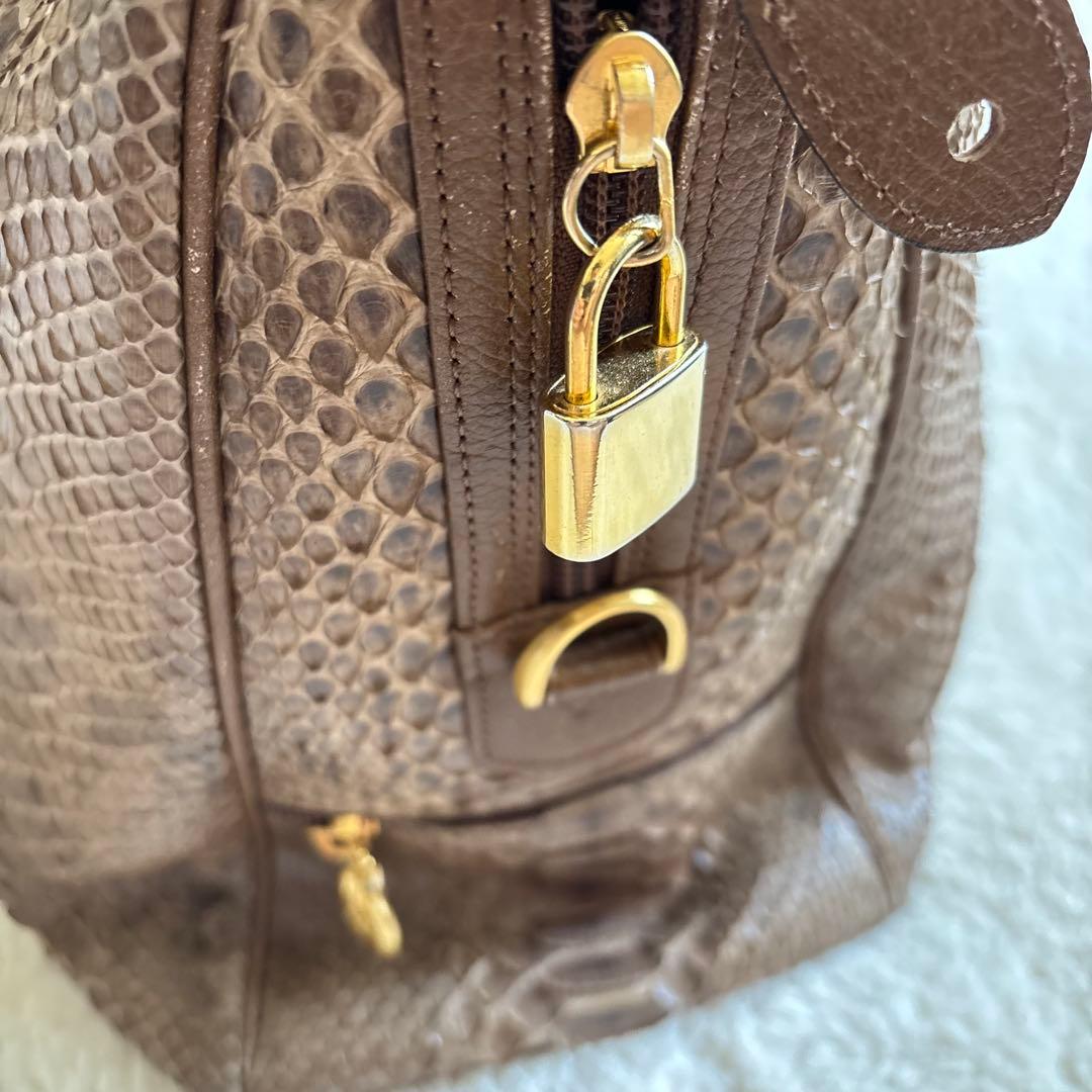 HIGH-CLASS ハイクラス ボストンバック パイソン 蛇革 ブラウン