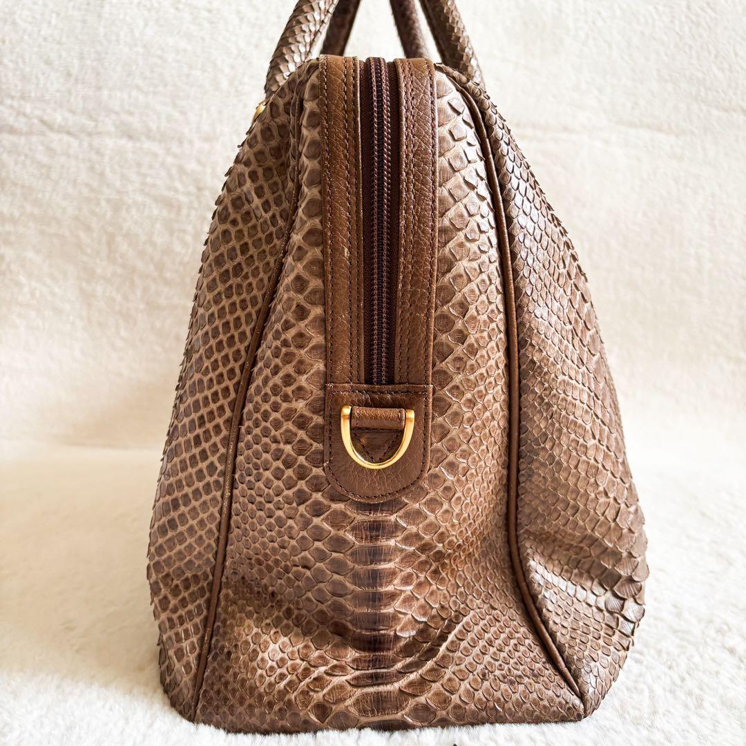 HIGH-CLASS ハイクラス ボストンバック パイソン 蛇革 ブラウン