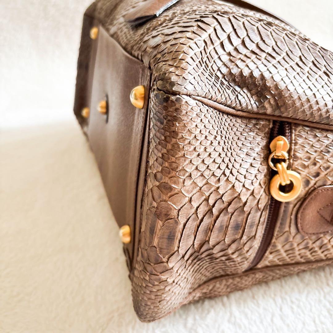 HIGH-CLASS ハイクラス ボストンバック パイソン 蛇革 ブラウン