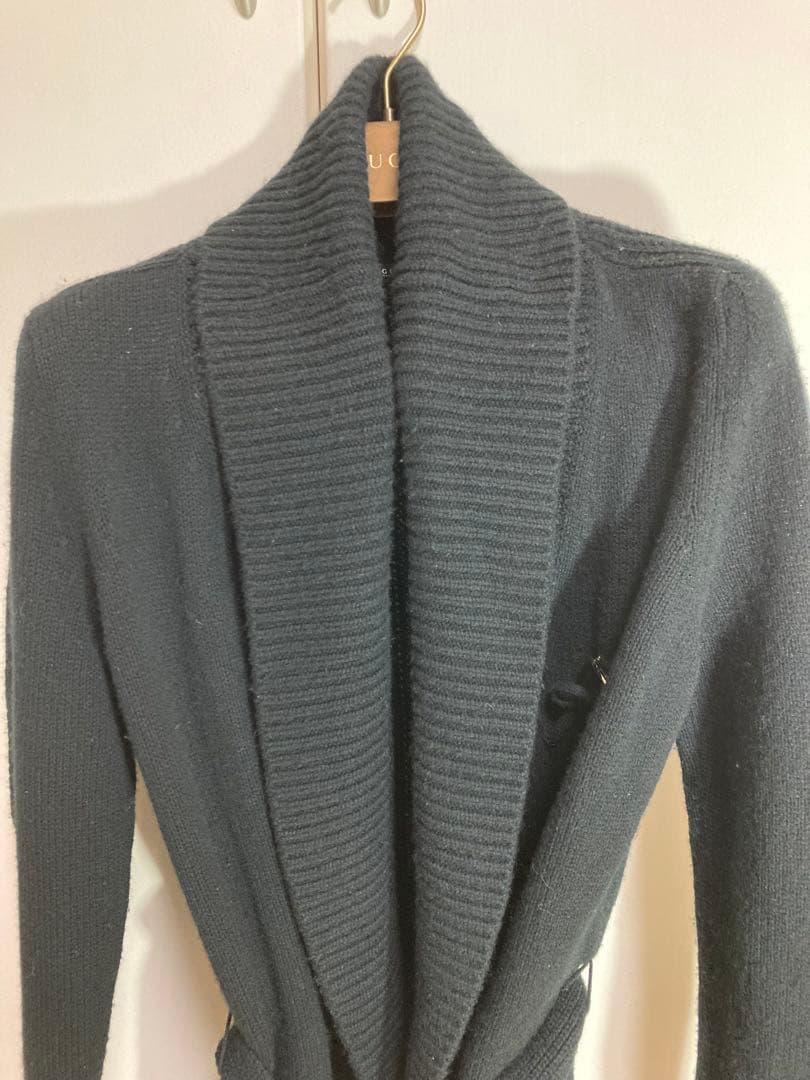 ☆GUCCI☆ ブローチ付き　ショールカラー カシミアニットカーディガン