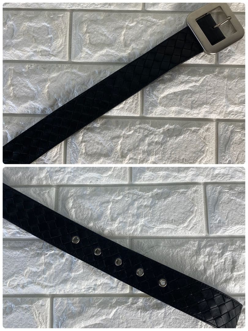 BOTTEGA VENETA イントレチャート レザー ベルト 90 ブラック