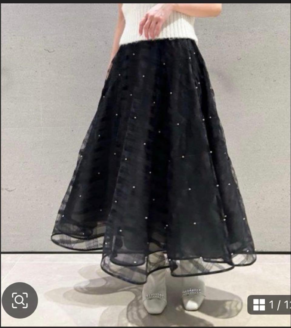 CELFORDパール付きシフォンスカート