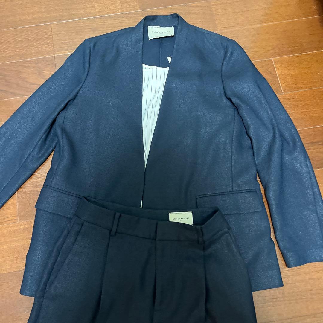 ユナイテッドアローズネイビーパンツスーツ ノーカラー