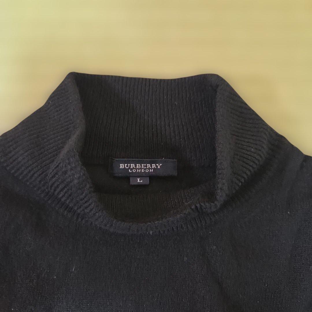 バーバリーロンドン ニット L カシミア100 ハイネック ロゴ 黒